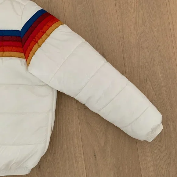 AVIATOR NATION 5 STRIPE LUXE APRES PUFFER JACKET - GLOSSY WHITE - Picture 4 of 8